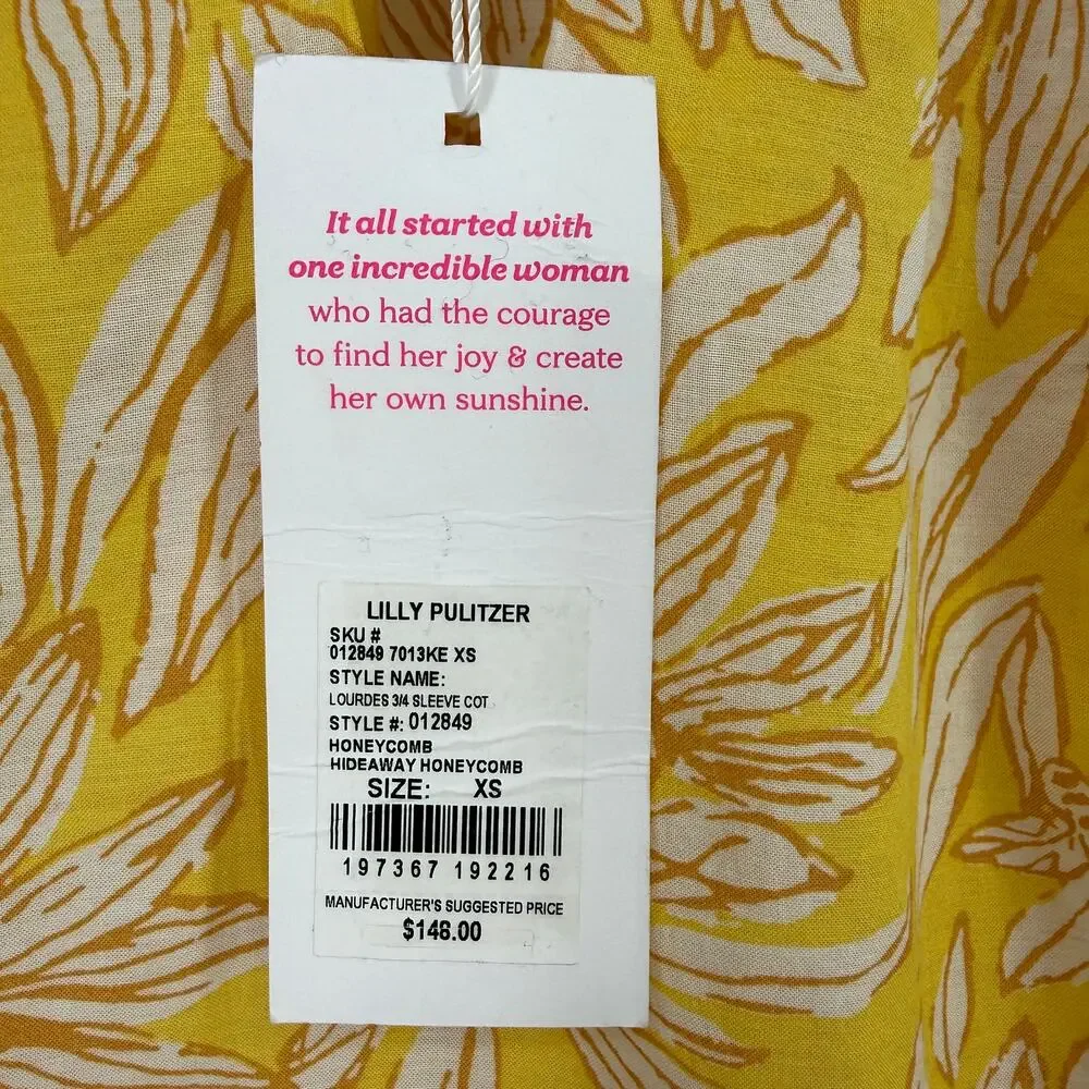 Lilly Pulitzer Lourdes Hideaway Honeycomb Bee Shirt Sz XS Smocked Embroidered